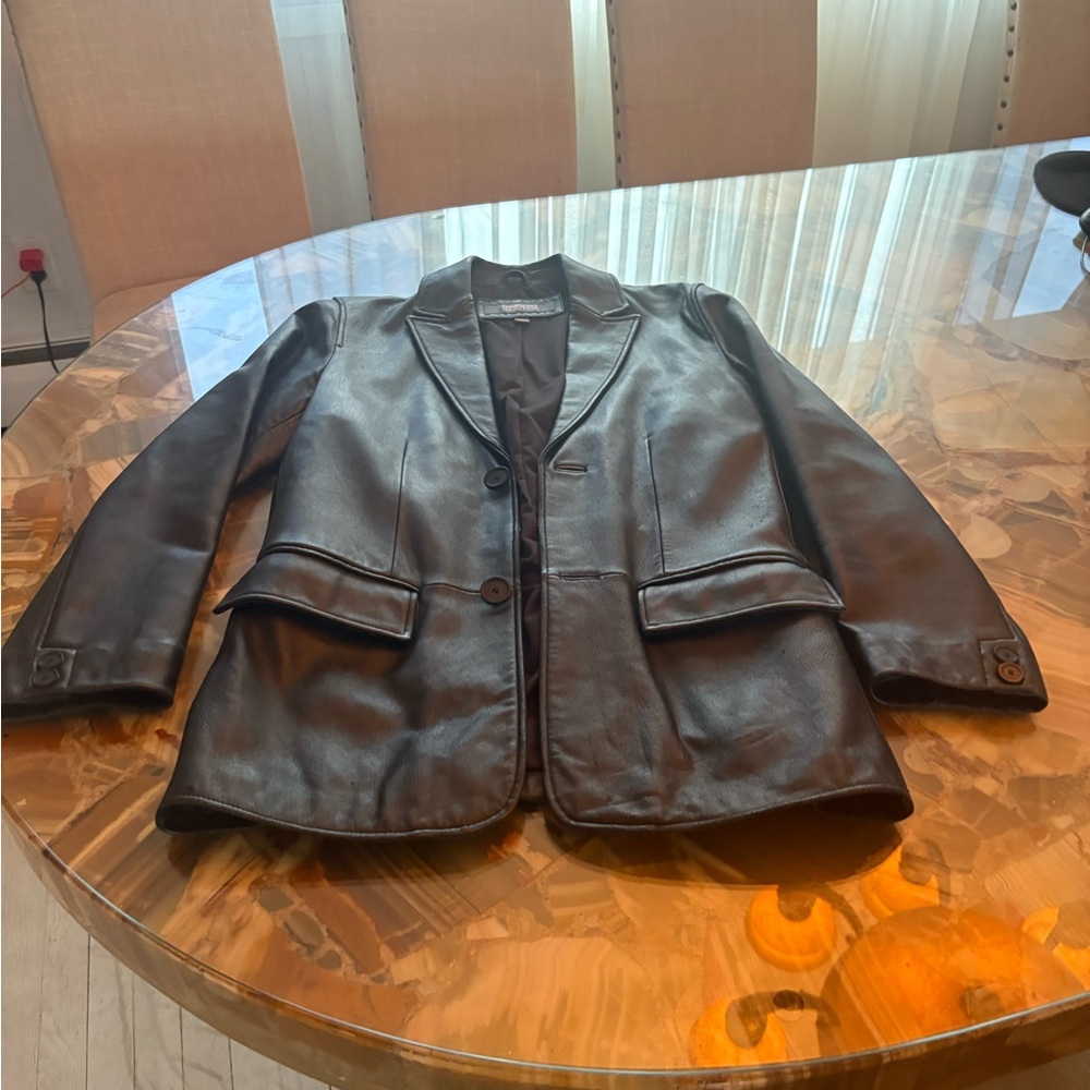 Kenneth Cole Black Leather Blazer Jacket